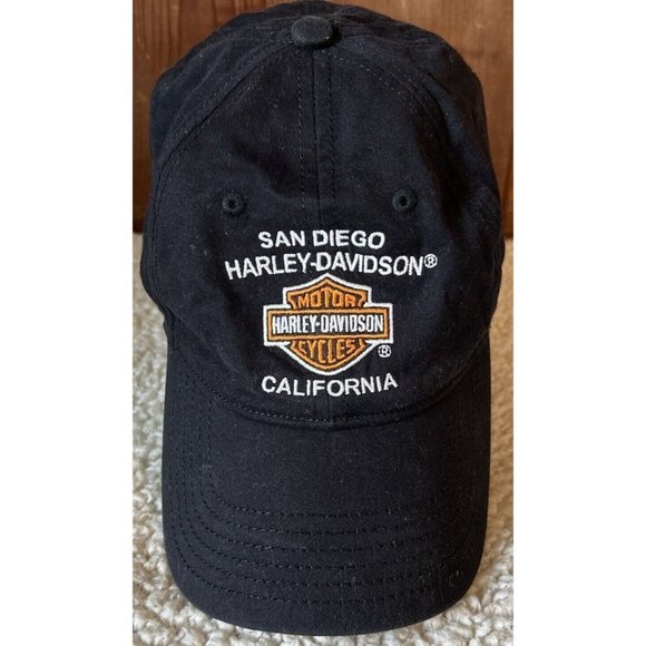 VTG San Diego Harley-Davidson CA Strapback Cap Biker Motorcycles Black Canvas - Picture 2 of 4